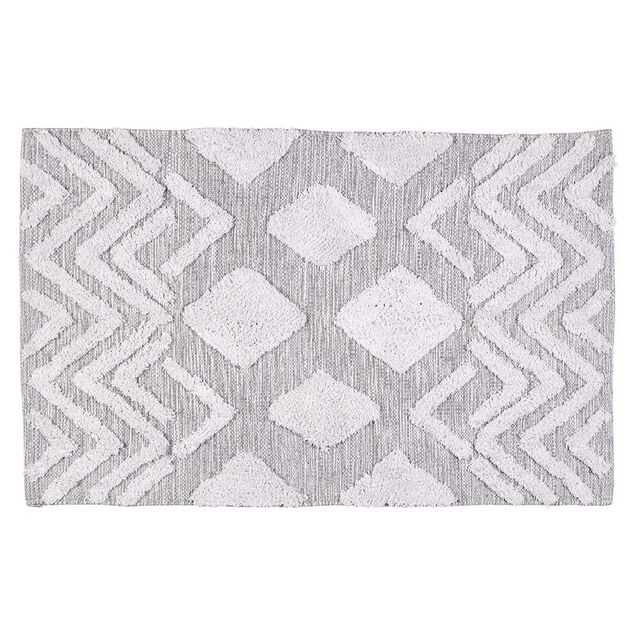 Tapis rectangulaire coton tuft&eacute; gris 90x60 cm