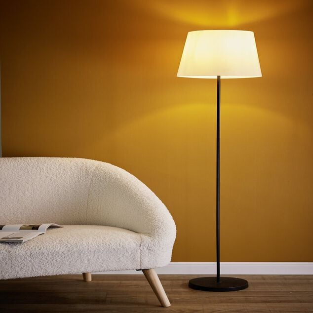 Lampadaire m&eacute;tal noir et plastique blanc &Oslash;34xH150cm