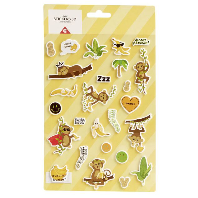 Sticker 3D enfant 1 feuille licorne ou ouistiti