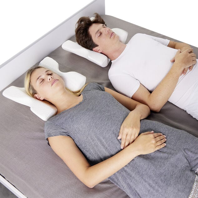 Coussin m&eacute;moire de forme oreiller incurv&eacute; blanc 36x30xH13cm