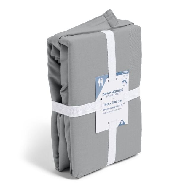 Drap housse 140x190cm 100% coton gris clair