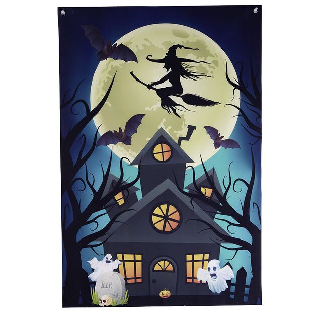 Rideau de fen&ecirc;tre Halloween maison hant&eacute;e 80xH120cm