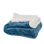 Plaid polaire r&eacute;versible imitation fourrure bleu et blanc