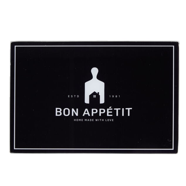 Planche &agrave; d&eacute;couper en verre noir Bon app&eacute;tit 20x30cm
