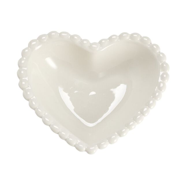 Coupelle forme coeur c&eacute;ramique blanc 15x12,5xH4cm