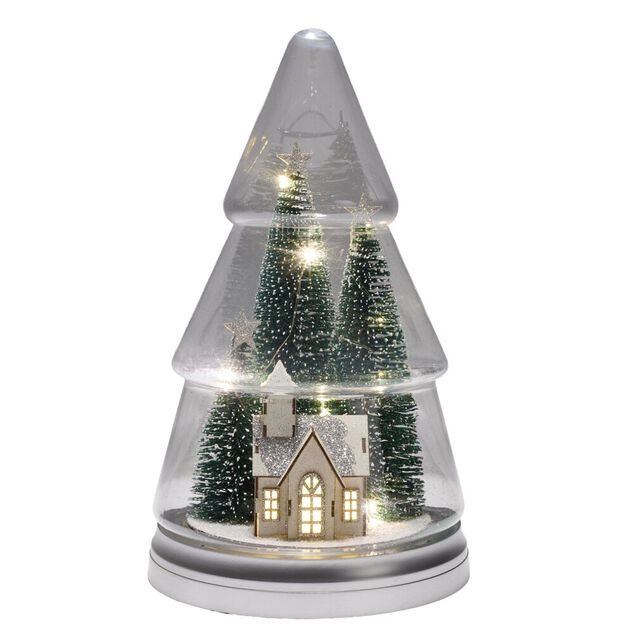 Sapin d&eacute;coratif de No&euml;l LED sc&egrave;ne No&euml;l chalet blanc &Oslash;19xH32cm