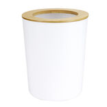 Poubelle salle de bain ronde en bambou et plastique blanc Ø19,5xH24,5cm
