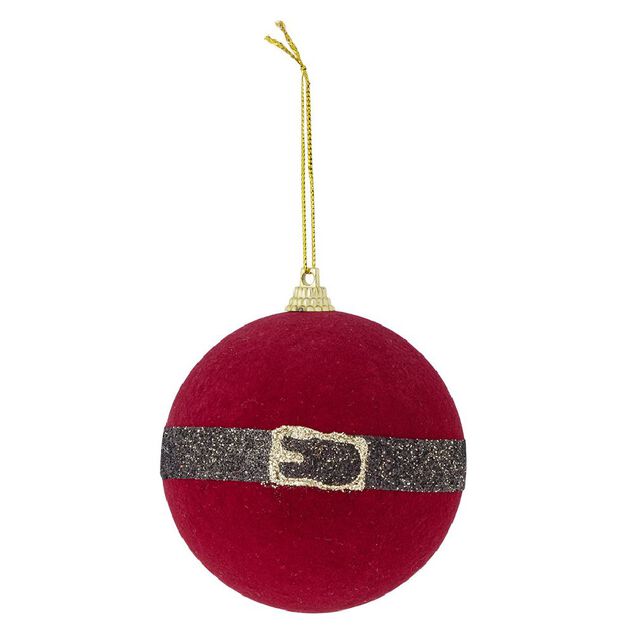 Boule P&egrave;re No&euml;l ceinture rouge et noir brillant &Oslash;8cm
