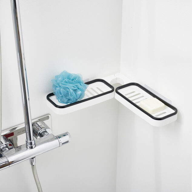 Mini &eacute;tag&egrave;re de robinet salle de bain 2en1 plastique blanc 11x63cm