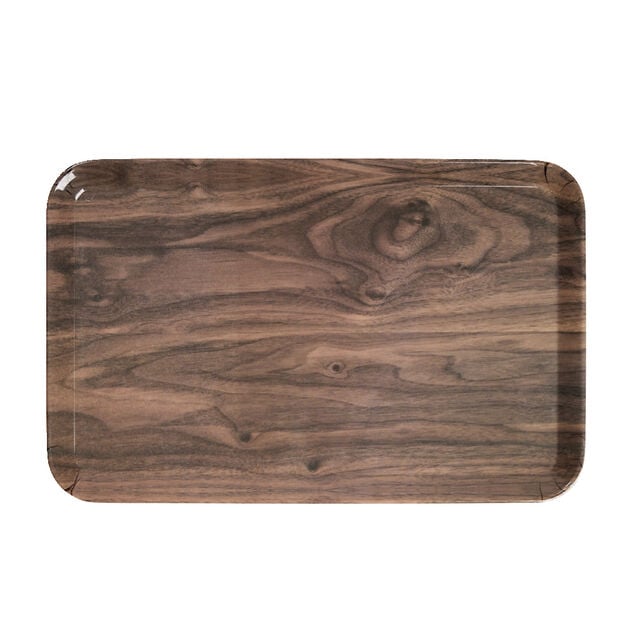 Plateau rectangulaire m&eacute;lamin&eacute; effet bois naturel 19x30cm