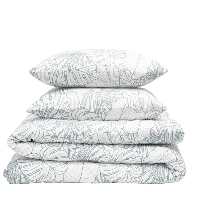 Parure de lit 2 personnes 240x220cm polyester motif feuillage blanc et vert