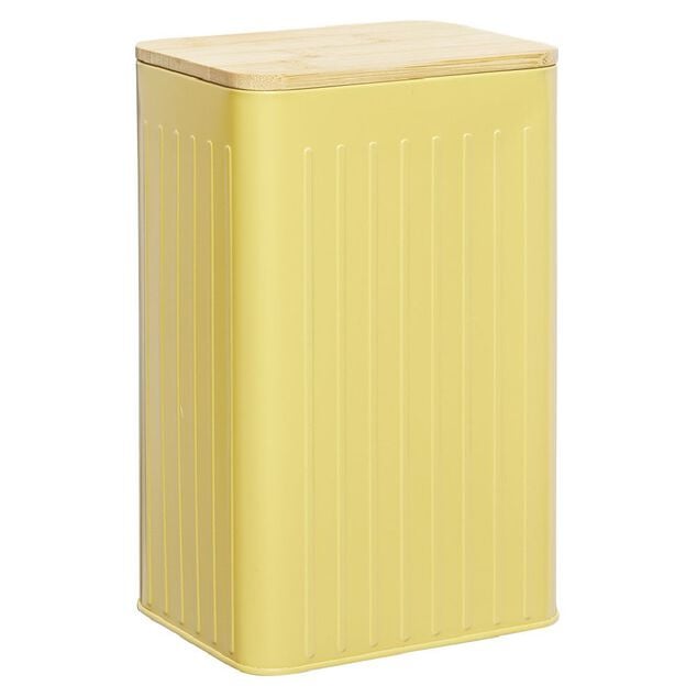 Bo&icirc;te rectangulaire m&eacute;tal emboss&eacute;e couvercle bambou 12,8x10xH20,5cm