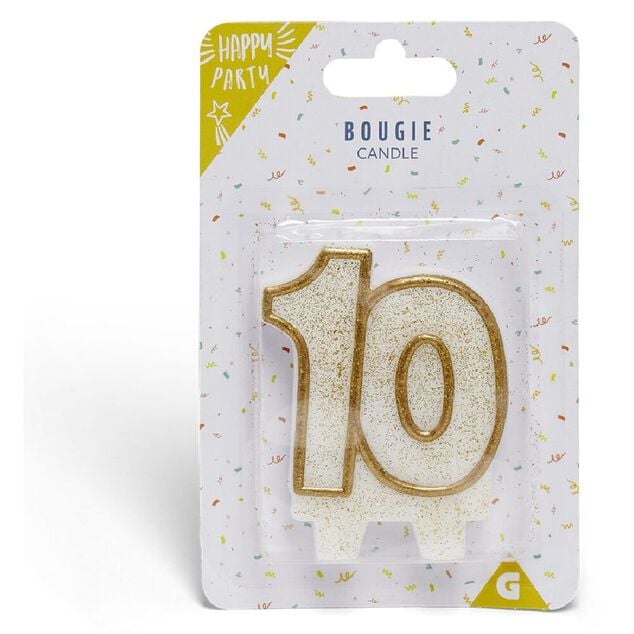Bougie anniversaire chiffre 10 dor&eacute;