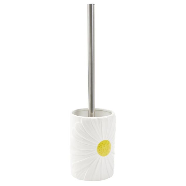 Brosse WC socle forme marguerite dolomite blanc et jaune &Oslash;9xH13cm
