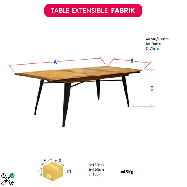 Table extensible Fabrik 6/8 personnes m&eacute;tal et bois