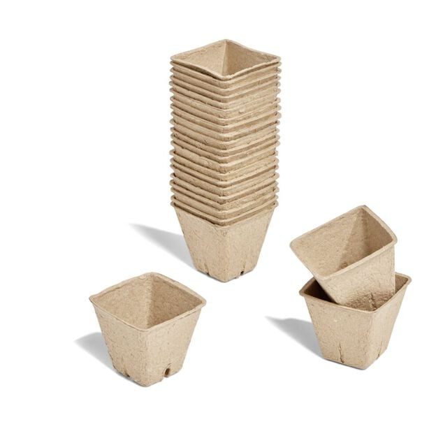 Pot carr&eacute; p&acirc;te &agrave; papier pour semis x24 6.5x6.5xH8cm