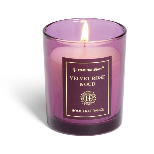 Bougie senteur rose et oud dans pot en verre &Oslash;6,4xH7,9cm rose