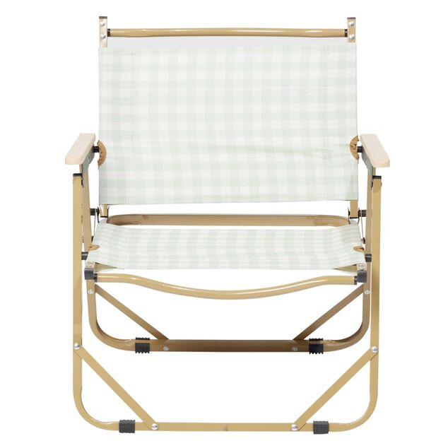 Chaise de camping pliable bambou et toile quadrill&eacute;e vert et blanc 54x38xH62cm