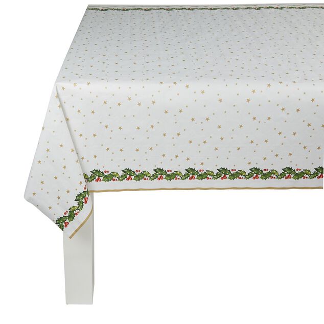 Nappe damass&eacute;e blanche bordure houx