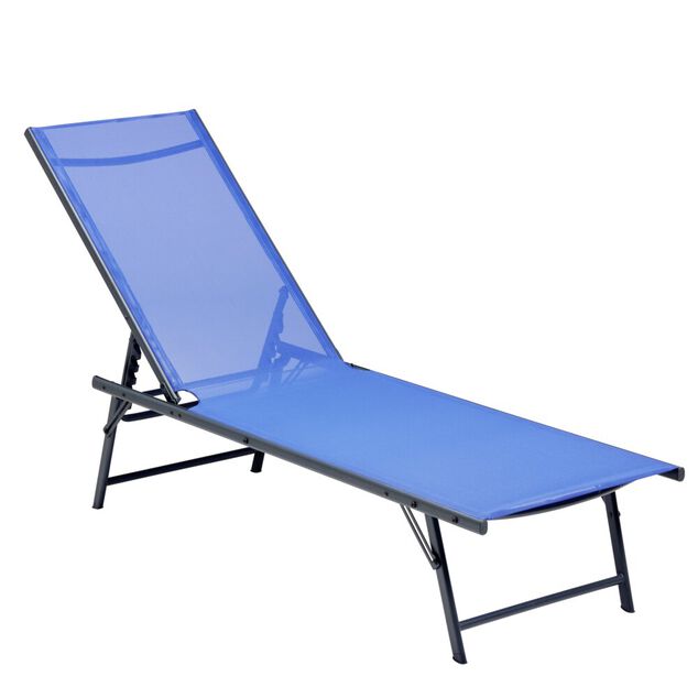 Bain de soleil Dream 5 positions acier et textil&egrave;ne bleu 181x54xH33-86cm