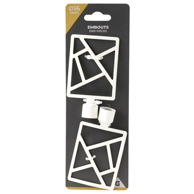 Embout tringle &agrave; rideau &Oslash;16 mm m&eacute;tal forme g&eacute;om&eacute;trique blanc x2