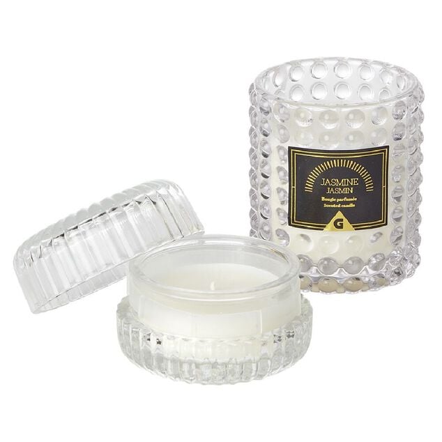 Coffret senteur 2 bougies parfum&eacute;es dans verre d&eacute;co relief