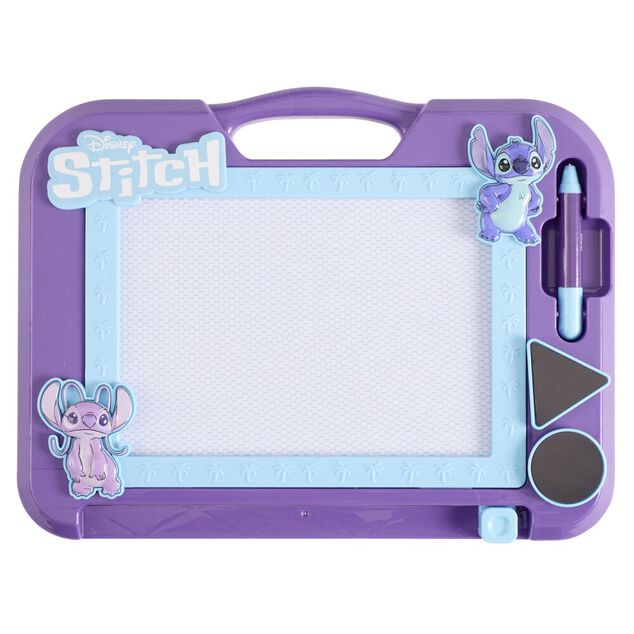 Ardoise magn&eacute;tique Disney Stitch 1 stylet et 2 tampons plastique violet 24x26cm