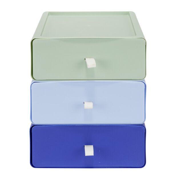 Rangement bureau 3 tiroirs verticaux plastique bleu et vert L19xP20xH22cm