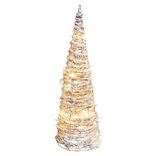 Sapin de No&euml;l lumineux rotin effet givre 10LED blanc chaud &Oslash;13xH30cm