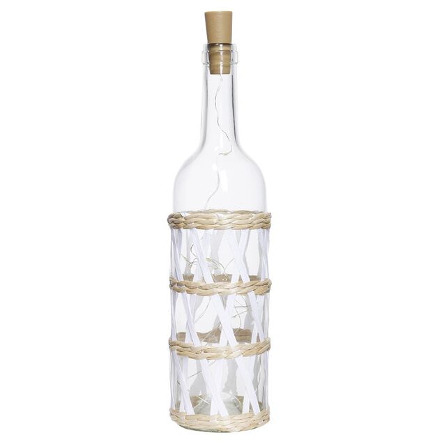 Bouteille d&eacute;co LED habillage rotin crois&eacute;