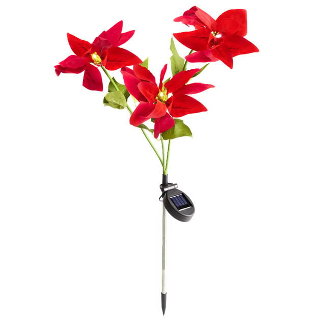 Bouquet fleur solaire rouge LED blanc froid H65cm
