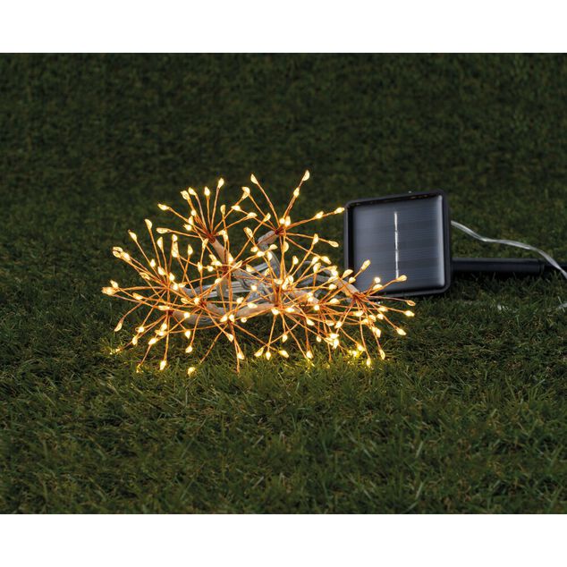 Guirlande ext&eacute;rieure solaire 144 microLED forme feu d'artifice 4,20m