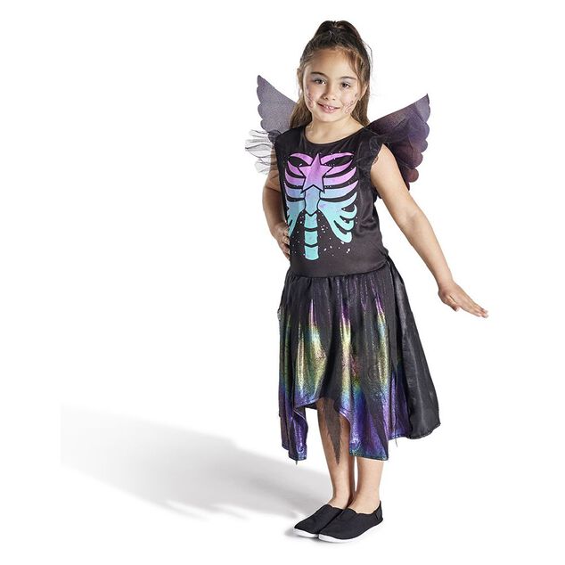 D&eacute;guisement enfant f&eacute;e squelette robe et ailes multicolore 11/14ans