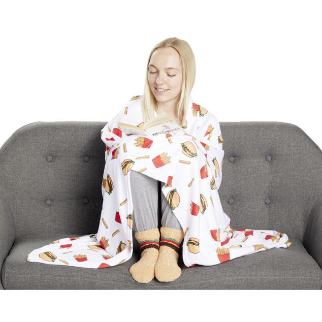 Plaid 130x160cm avec 1 paire de chaussettes fun assortie - 2 modèles