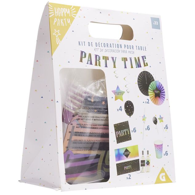 Kit d&eacute;coration et vaisselle jetable Party multicolore 6 personnes
