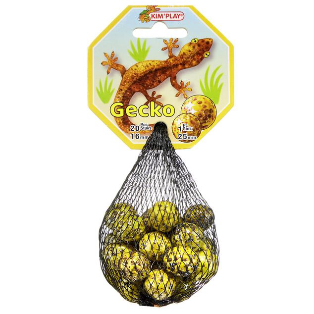 Bille en verre x20 + 1 boulard motif Gecko