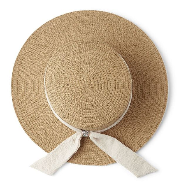 Chapeau de paille avec ruban beige &eacute;glantine