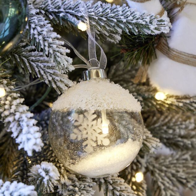 Guirlande de No&euml;l 6 boules en verre motif flocon de neige blanc 3m