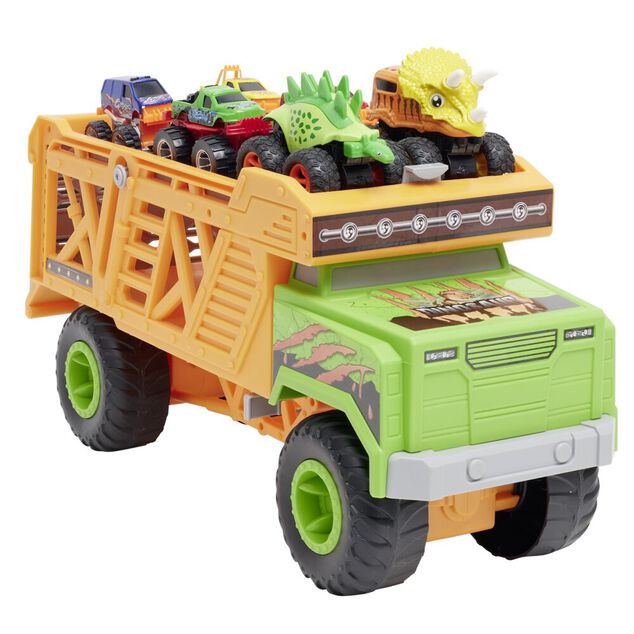 Camion transport pour 8 voitures dinosaures racing 48x18xH30cm