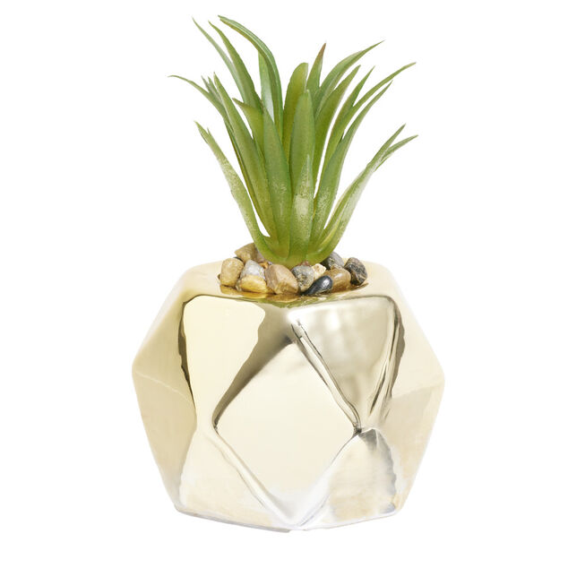 Plante grasse artificielle pot céramique doré Ø7xH9cm (2 modèles)