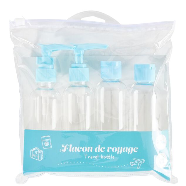 Flacon de voyage 4x80ml plastique (4 mod&egrave;les)