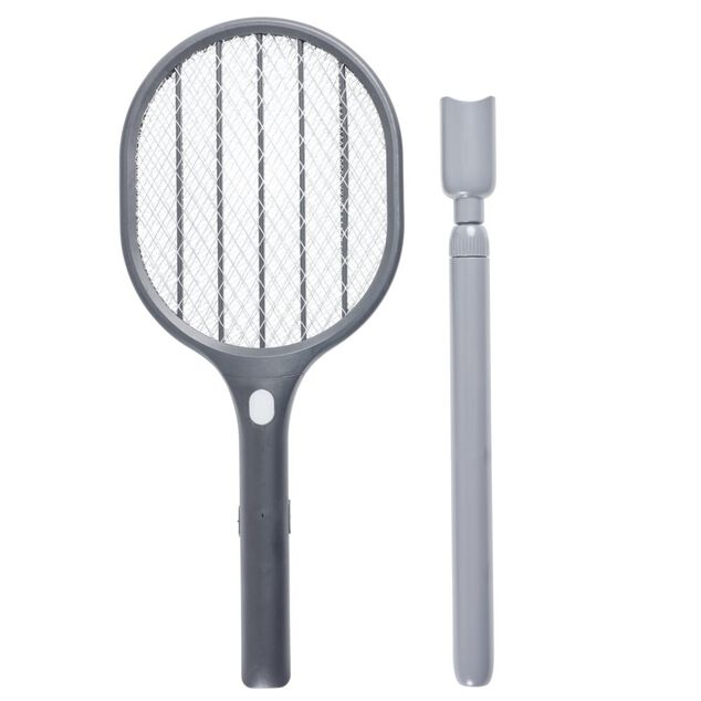 Raquette &eacute;lectrique anti insectes volants manche t&eacute;lescopique LED UV L45cm