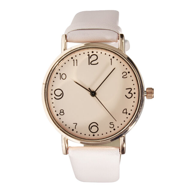 Montre femme cadran rond acier dor&eacute; bracelet simili &Oslash;3,5xH23cm (4 mod&egrave;les)