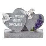 Coeur fun&eacute;raire x2 sur socle gris motif lavande