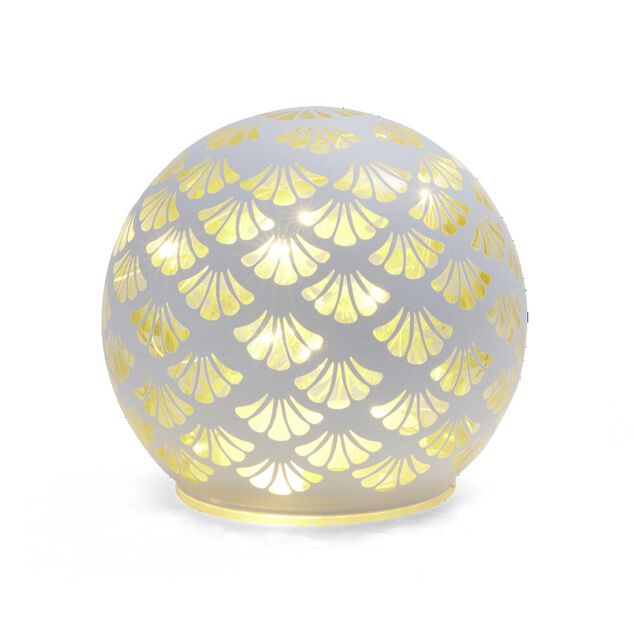 Boule d&eacute;co LED verre et m&eacute;tal blanche &Oslash;12cm
