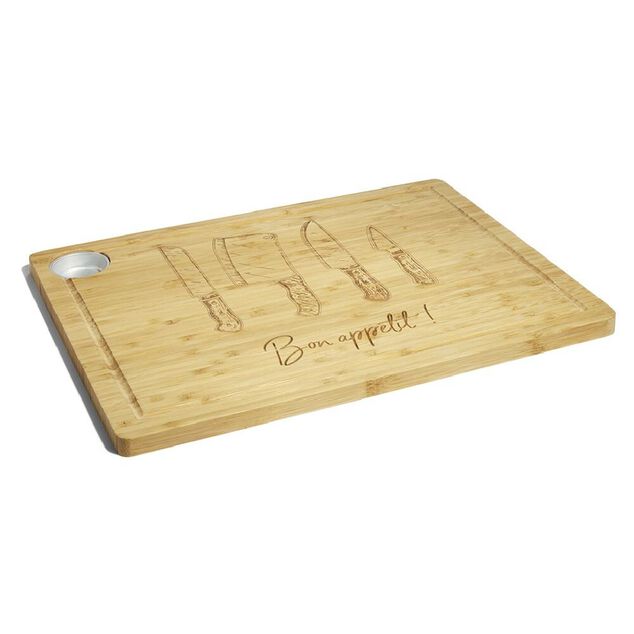 Planche &agrave; d&eacute;couper bambou avec rigole et r&eacute;cup&eacute;rateur de jus 38x28x1,5cm