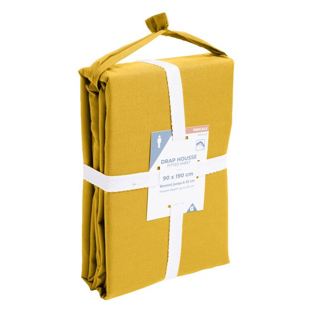 Drap housse 90x190cm 100% coton percale marron fonc&eacute;