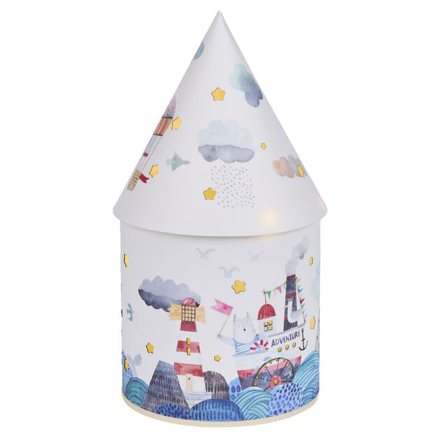 Lanterne design bateau 3 LED &Oslash;7,5xH15cm blanc et bleu