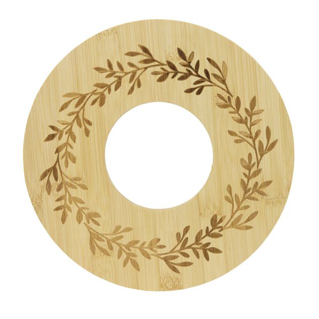 Planche de pr&eacute;sentation en bois grav&eacute; motif couronne L25X25XH1,2 cm