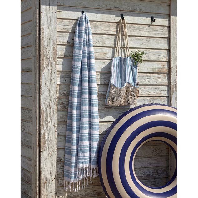 Sac de plage avec fouta &agrave; rayures 90x170cm (2 mod&egrave;les bleu ou rose)